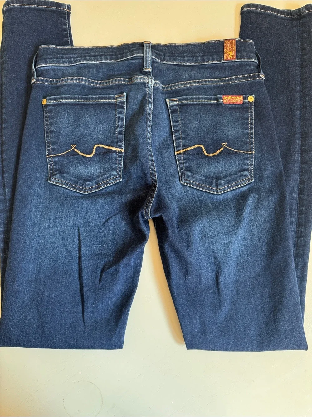 7 For All Mankind b(air) Dark Blue Skinny Jeans with Gold Hardware